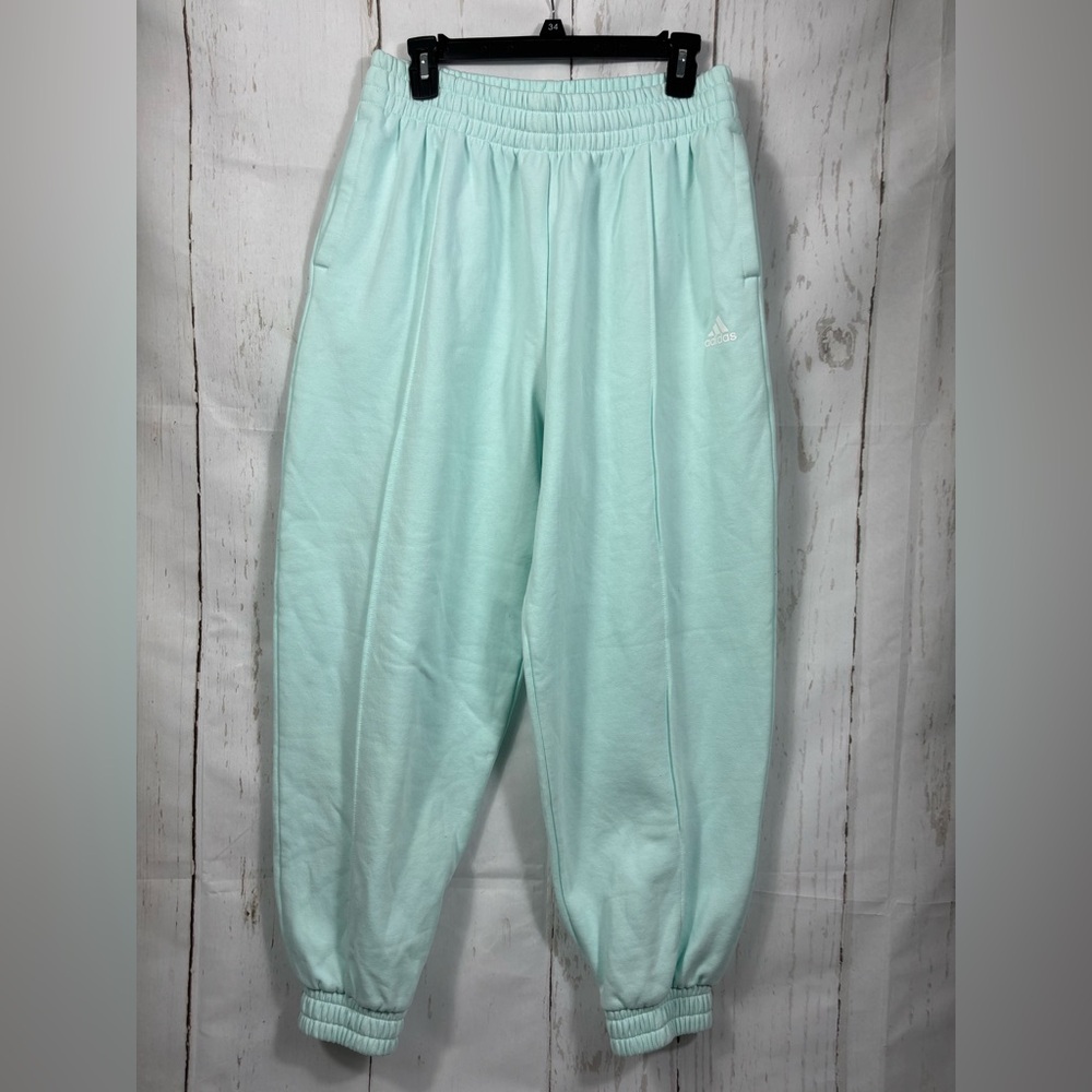 Women's Adidas Essential Studio Fleece Pants Joggers Relaxed Fit - Picture 4 of 12